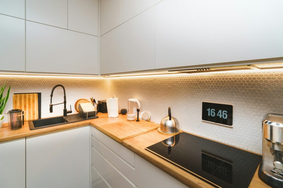 Kitchen smart display wall thermostat light controls