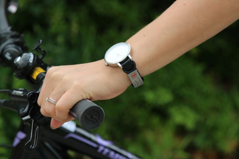 Cycling watch handlebar mount closeup