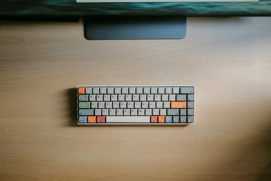 Mechanical keyboard desk setup closeup