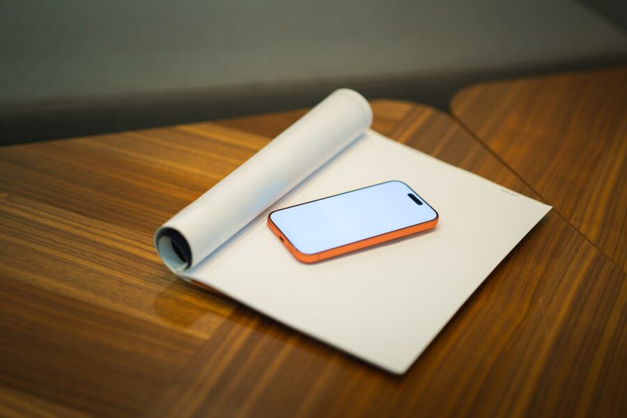 Modern smartphone wooden desk
