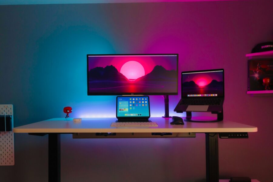 Curved monitor rgb desk