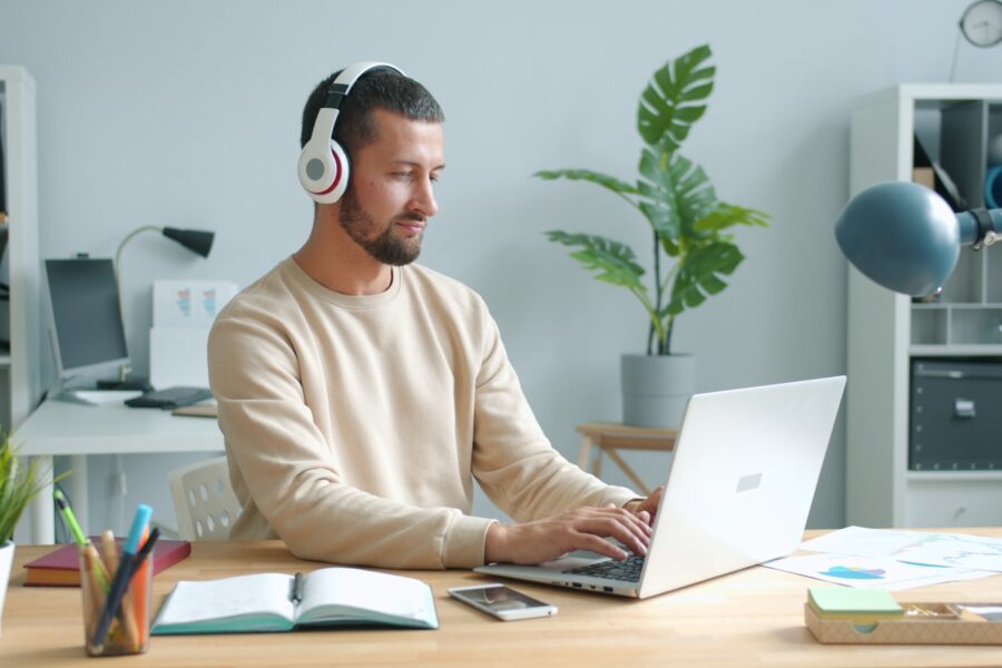 Over ear noise cancelling headphones office desk