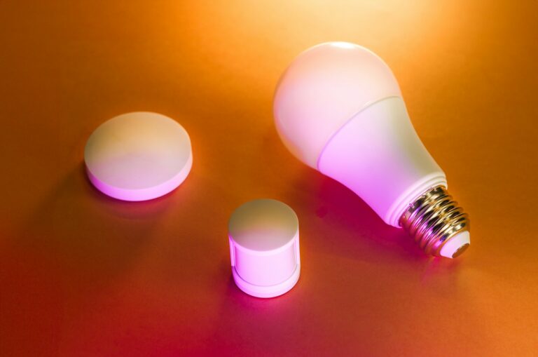 Smart light bulb table lamp closeup