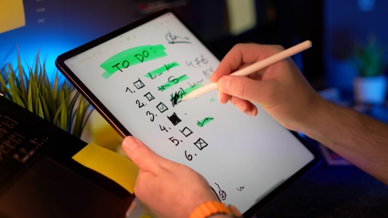 Student using stylus note taking