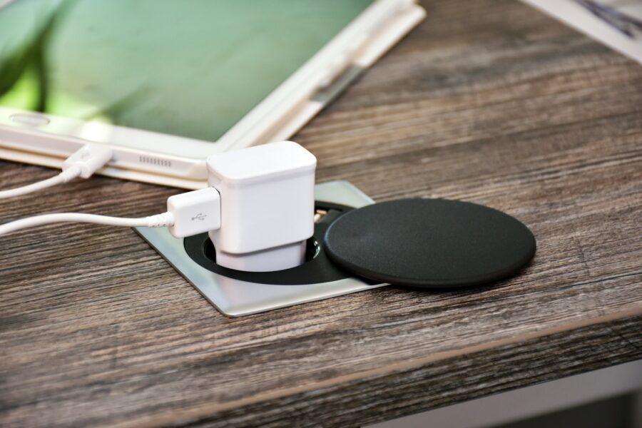 Tablet charging wooden table