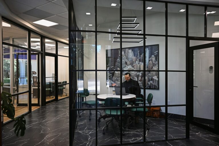 Professional working laptop meeting room
