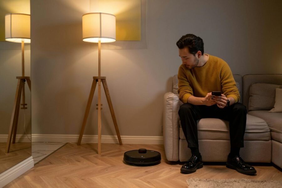 Modern living room smart lights smartphone