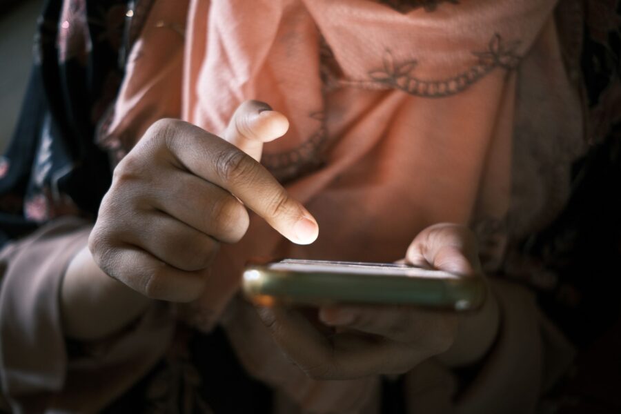 Hand holding smartphone