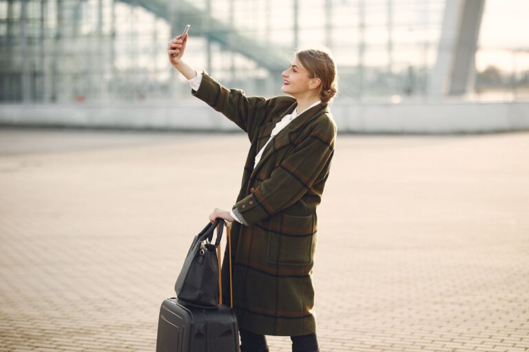 Traveler using smartphone
