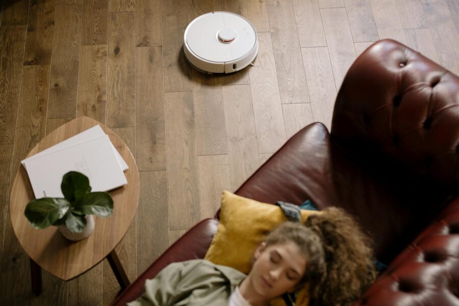 Smart air purifier living room hardwood floor