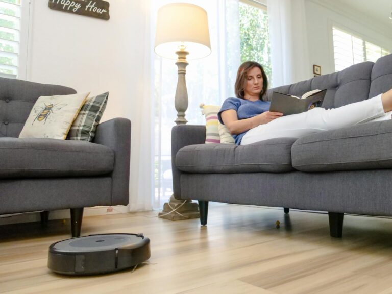 Smart air purifier living room hardwood floor