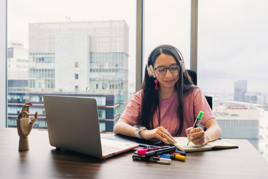 Ear headphones desk