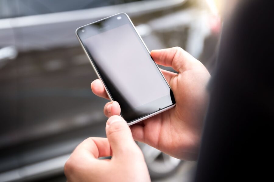Hand holding smartphone
