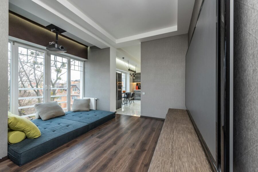 Portable projector living room white wall