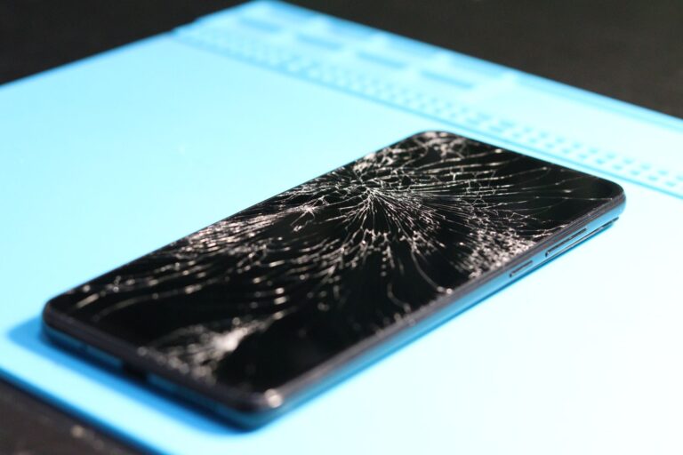 Smartphone drop test cracked screen concrete floor