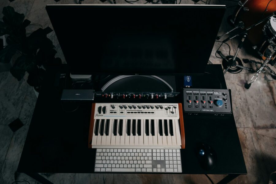 Studio headphones desk