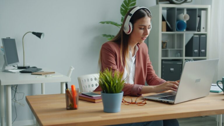 Headphones laptop desk