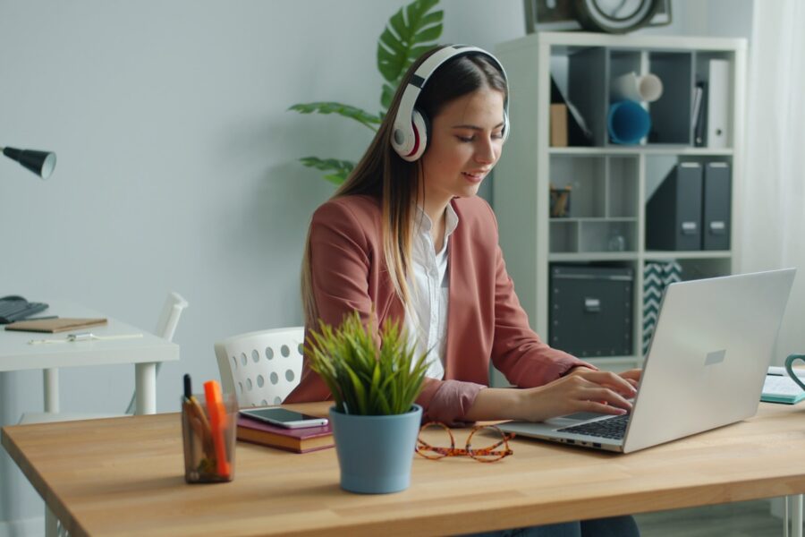 Headphones laptop desk